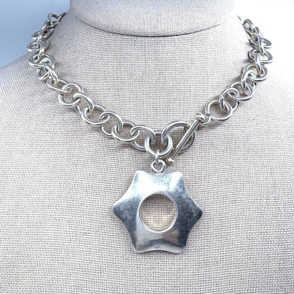 VTG Sterling Silver 925 Six Pointed Star Pendant Necklace Size 14.75